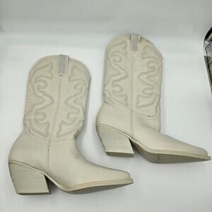 Steve Madden Womens 6.5M West Western Cowboy Boots Pointed Toe Block Heel Ivory‎